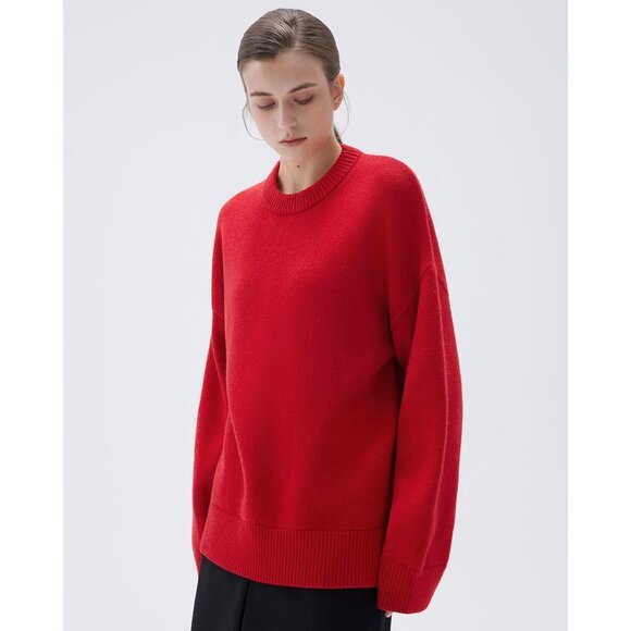 Women Cashmere Blend Oversized Crew Neck Long Sleeve Soft Warm Pullover Sweater - Picture 4 of 5